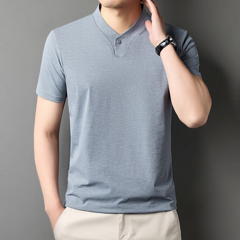 Heren-T-shirt in stretchkatoen met maokraag - Adrien