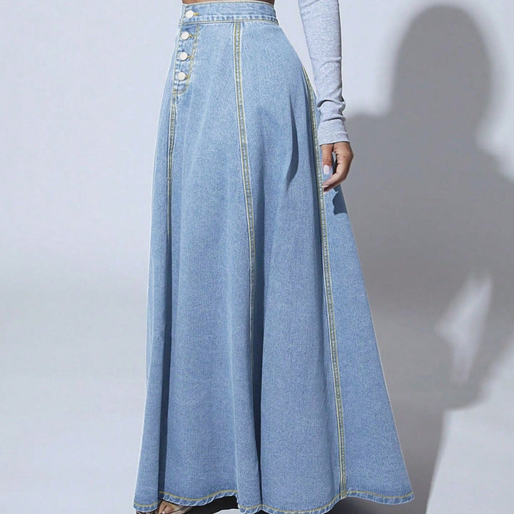 Lange damesrok met hoge taille en knopen - Martha