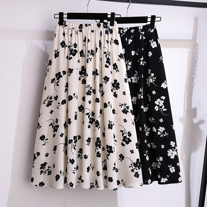 Dames midirok van vloeiend chiffon met bloemenprint - Renata