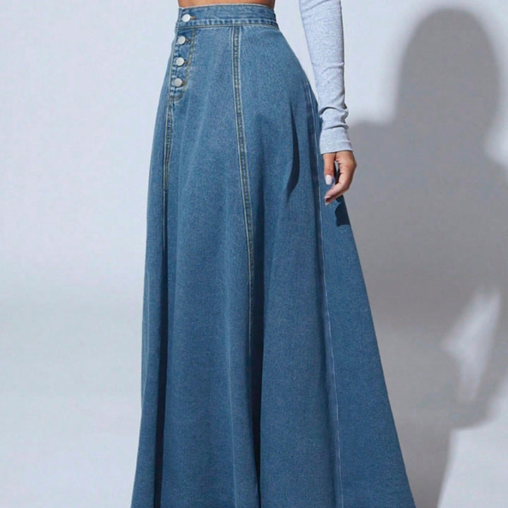 Lange damesrok met hoge taille en knopen - Martha