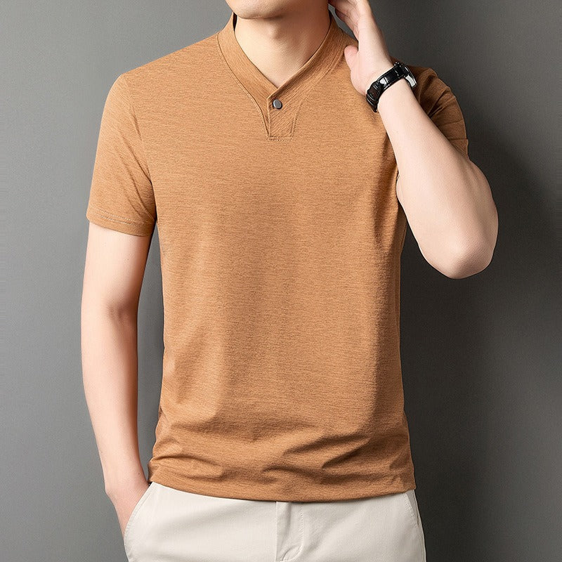 Heren-T-shirt in stretchkatoen met maokraag - Adrien