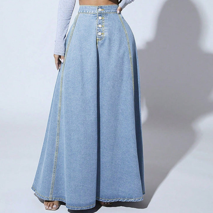 Lange damesrok met hoge taille en knopen - Martha