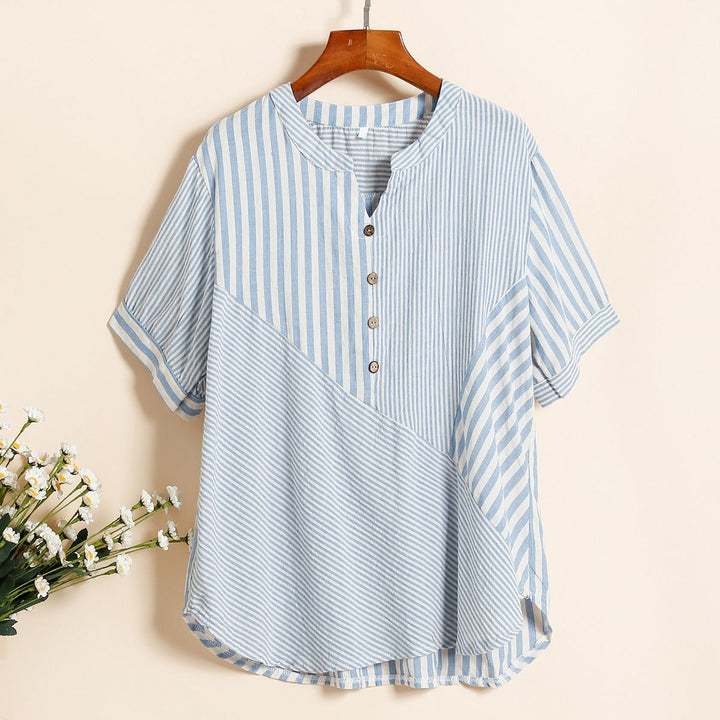 Damesblouse met blokstrepen en V-hals - Noelia