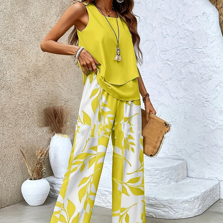 Set met mouwloze bloemenprint voor dames in zomerse stijl - Mireya