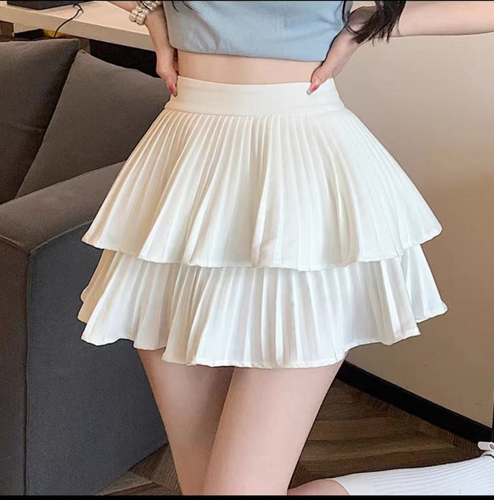 Damesminirok van gelaagd geplooid chiffon met uitlopende snit - Maëlle
