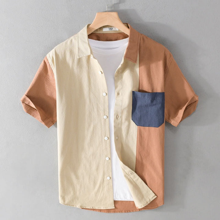 Herenhemd met korte mouwen en contrasterende patchwork - Elian
