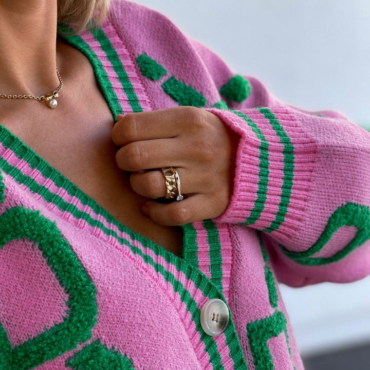 Gebreid damesvest met geometrische print in kleurrijke stijl - Ninelle