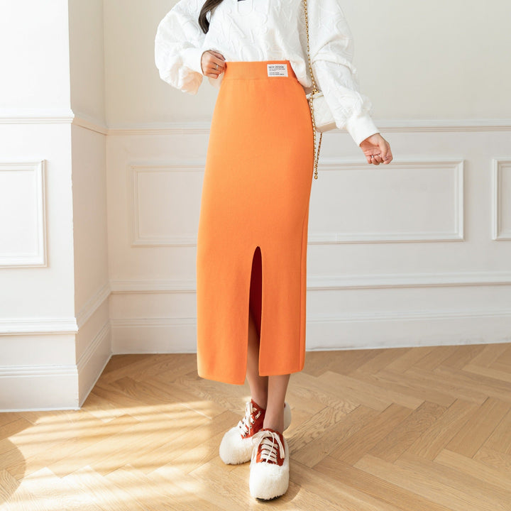 Dames midirok van stretchjersey met split voor, slanke pasvorm - Élodie