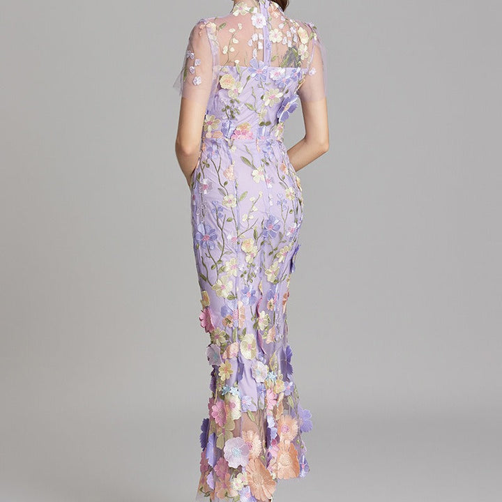 Geborduurde lange jurk met bloemen - Fiorella