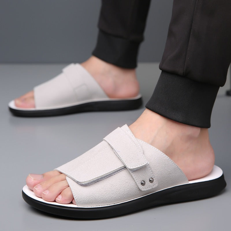 Heren sandalen van splitleer met open teen en brede band - Jose