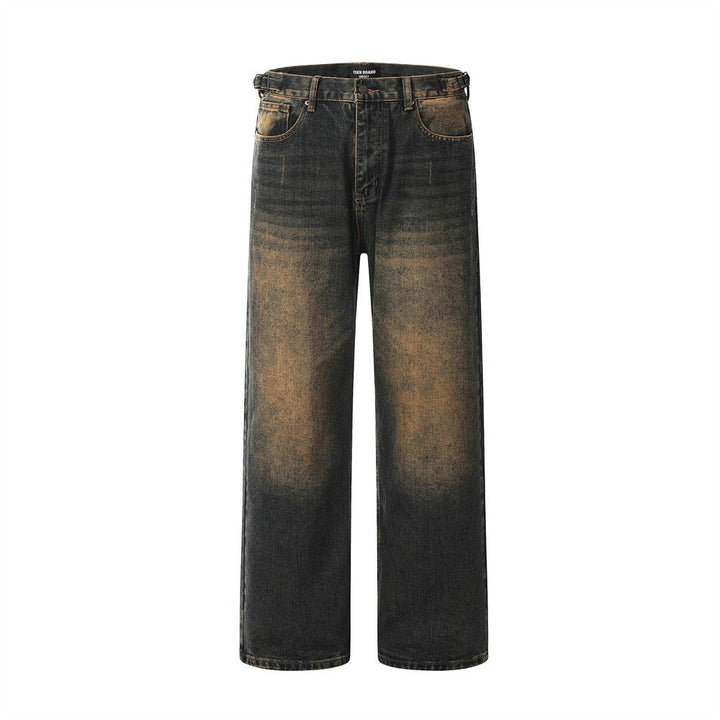 Herenjeans van gewassen denim met versleten effect en recht model - Lennart