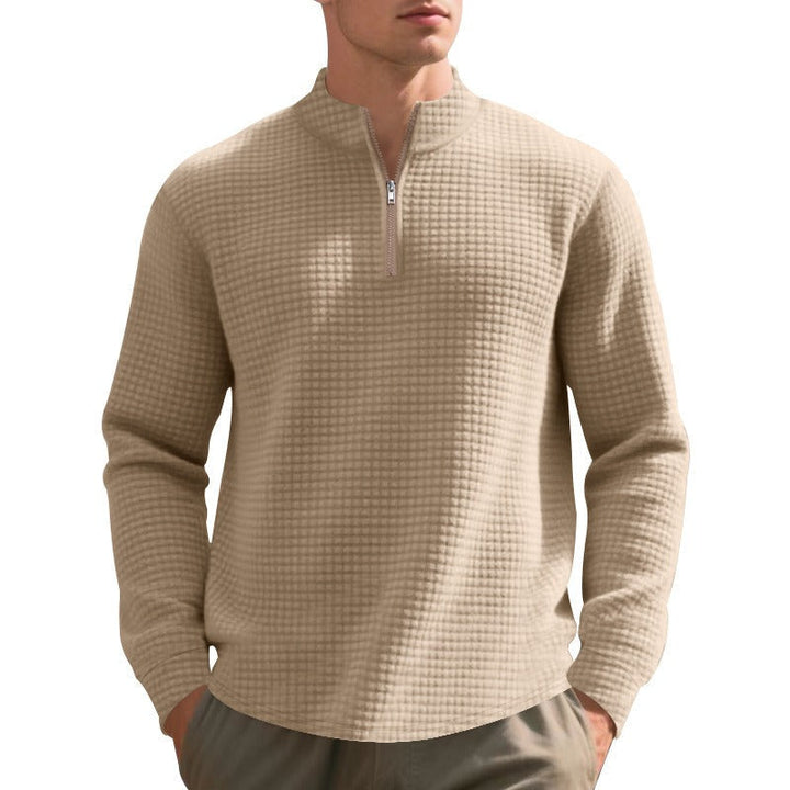 Herenpullover met halve rits en wafelstructuur - Taren