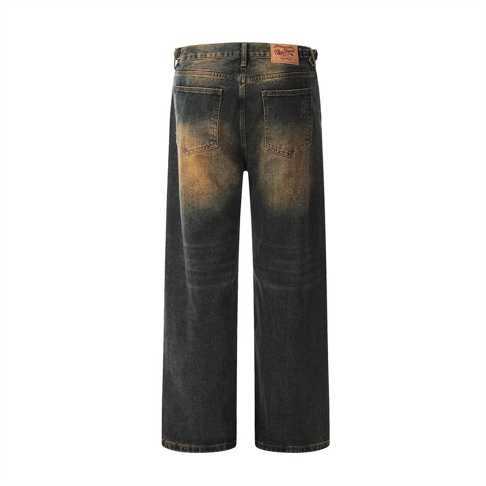Herenjeans van gewassen denim met versleten effect en recht model - Lennart