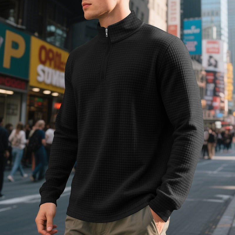 Herenpullover met halve rits en wafelstructuur - Taren