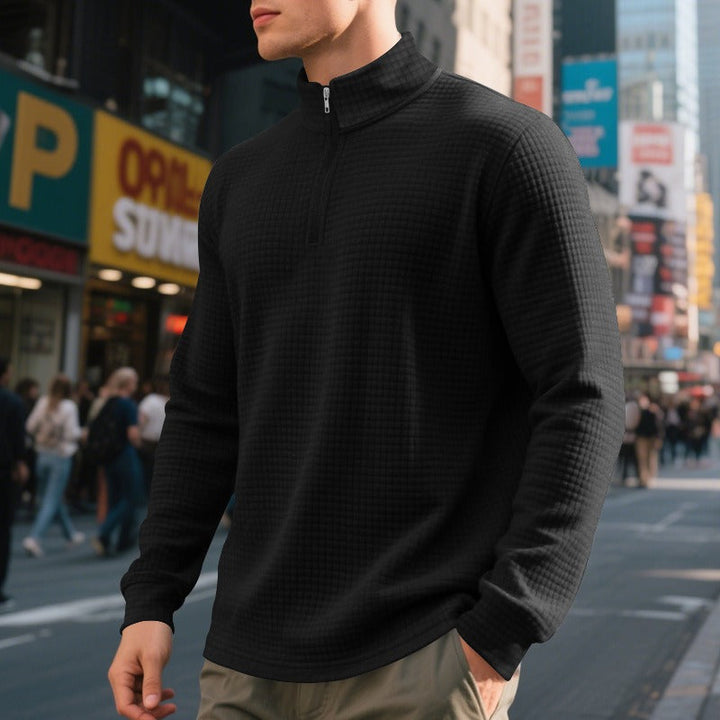 Herenpullover met halve rits en wafelstructuur - Taren