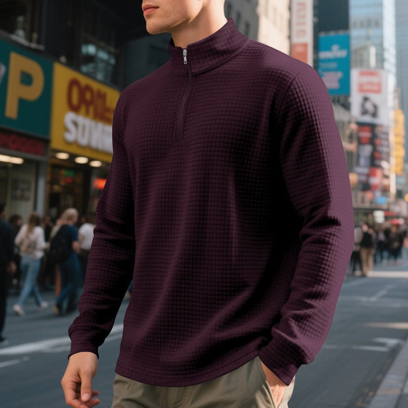 Herenpullover met halve rits en wafelstructuur - Taren