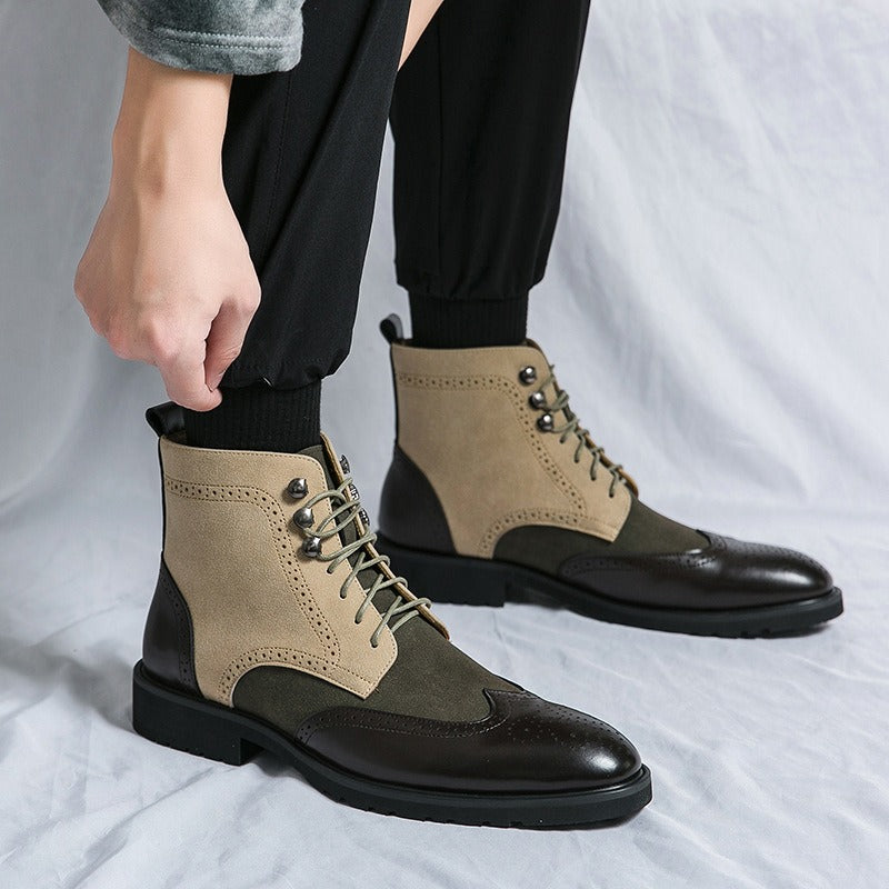 Herenhoge laarzen van synthetisch leer met brogue detail - Lennart