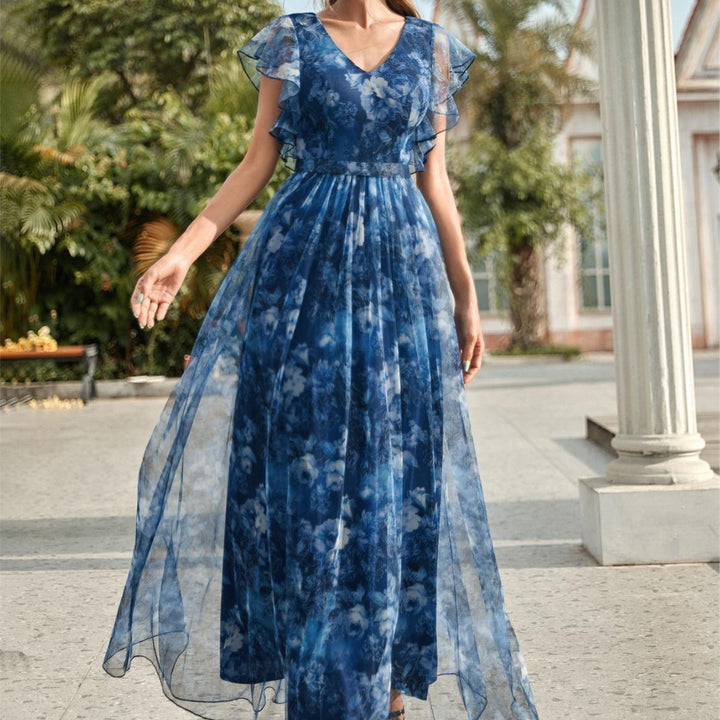 Lange damesjurk van bedrukte chiffon, luchtige stijl - Mariana