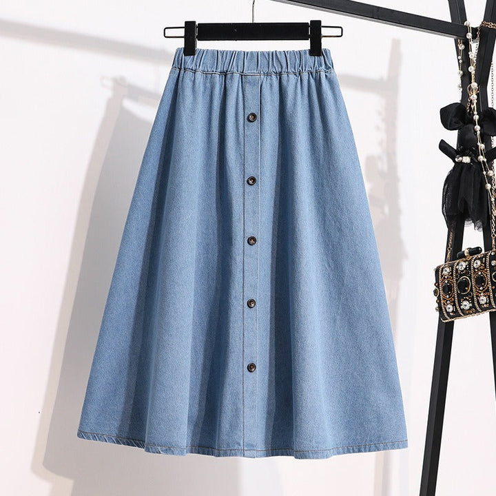 Dames midirok denim elastiek met knopen - Renata
