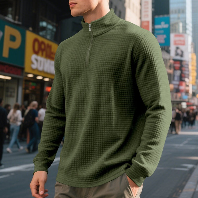 Herenpullover met halve rits en wafelstructuur - Taren