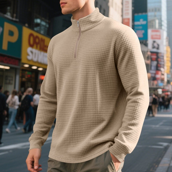 Herenpullover met halve rits en wafelstructuur - Taren