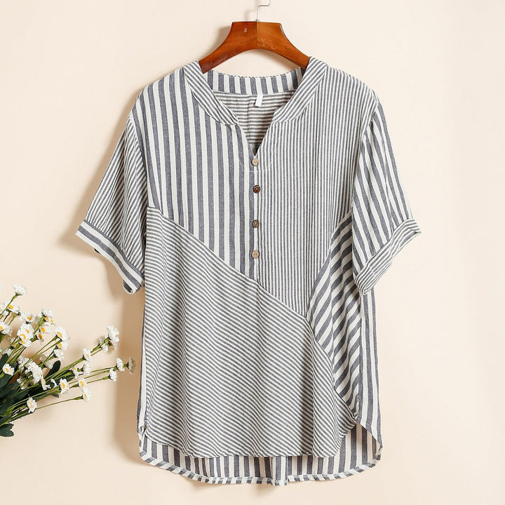 Damesblouse met blokstrepen en V-hals - Noelia