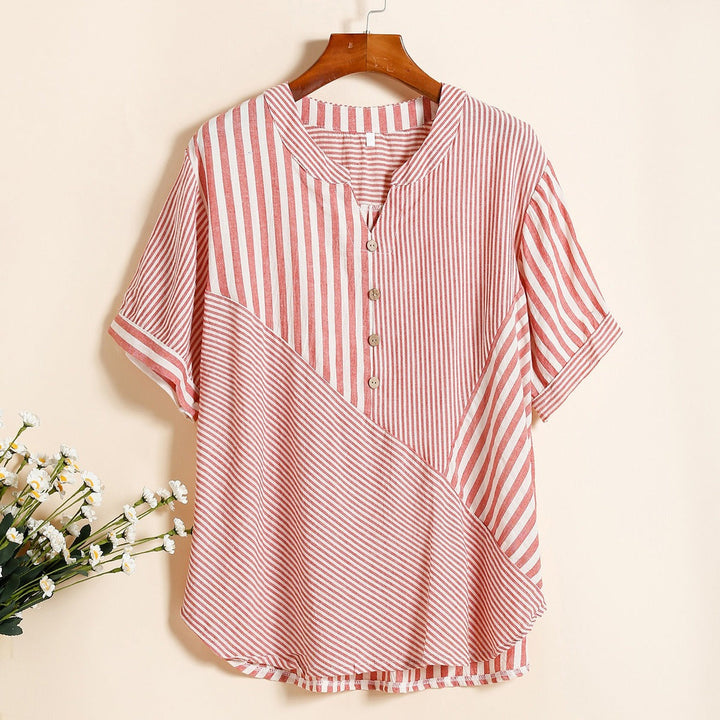 Damesblouse met blokstrepen en V-hals - Noelia