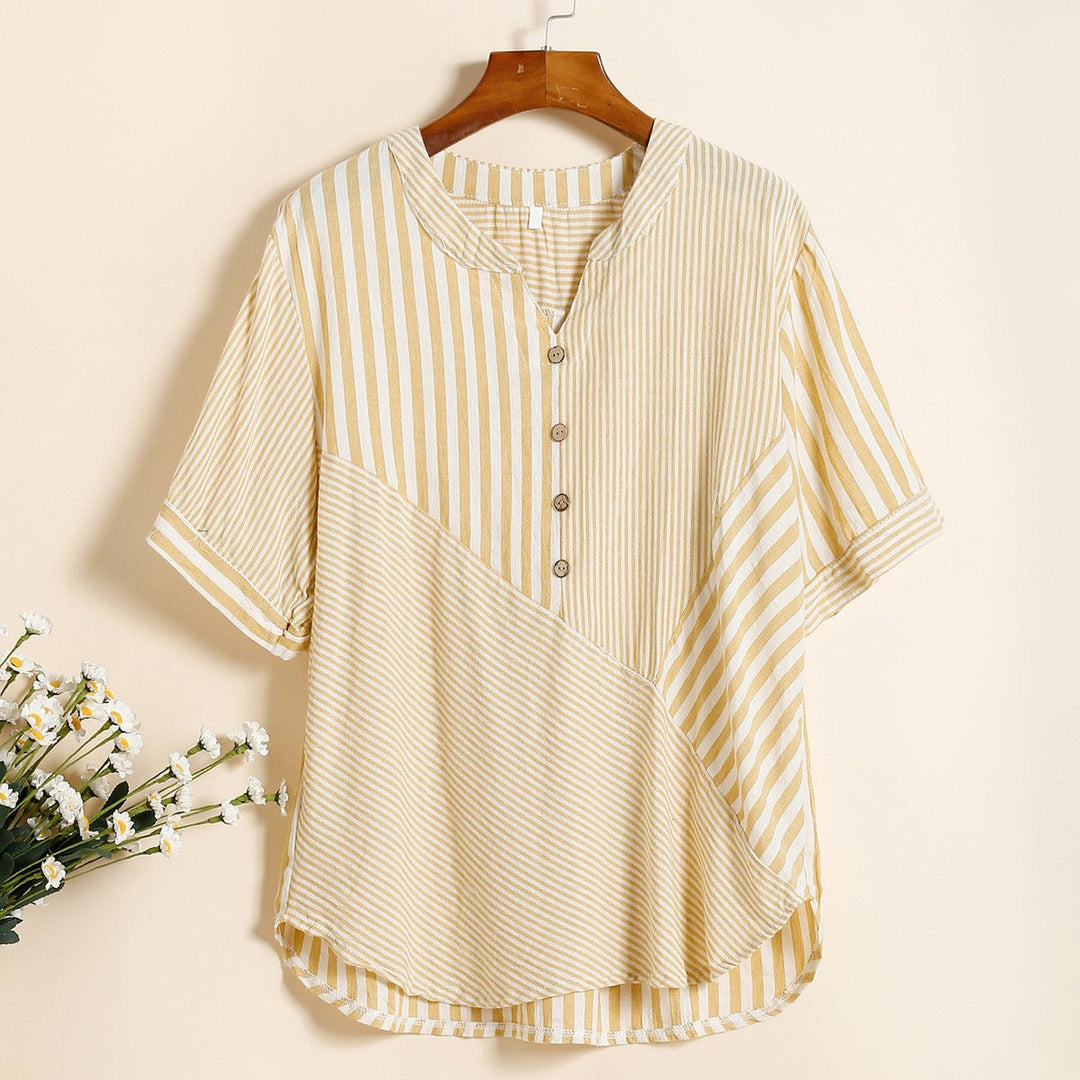 Damesblouse met blokstrepen en V-hals - Noelia
