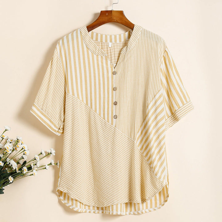 Damesblouse met blokstrepen en V-hals - Noelia