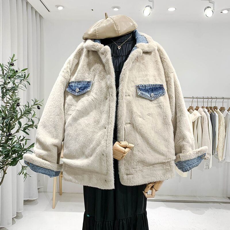 Damesjas van oversized denim met fleecevoering - Maelis