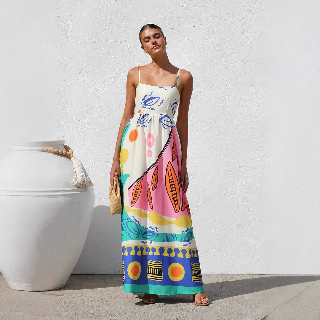 Lange vloeiende strapless jurk met print - Naïma