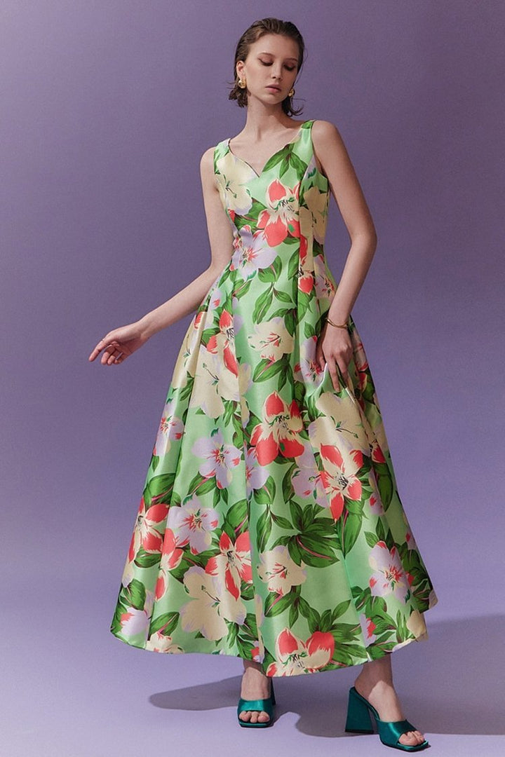 Birgit midi-jurk met sweetheart print in A-lijn