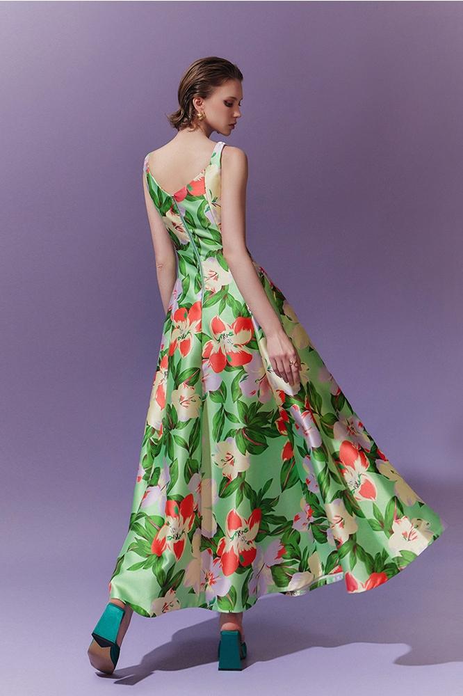 Birgit midi-jurk met sweetheart print in A-lijn