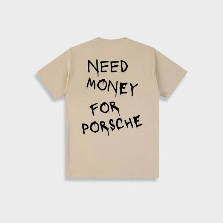 Marlon - Heren Vintage 'Geld nodig voor Porsche' Katoenen T-shirt
