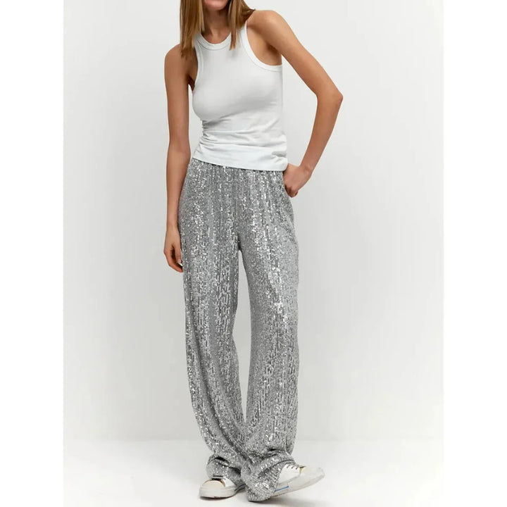 Pailletten broek voor dames - hoge taille, los model