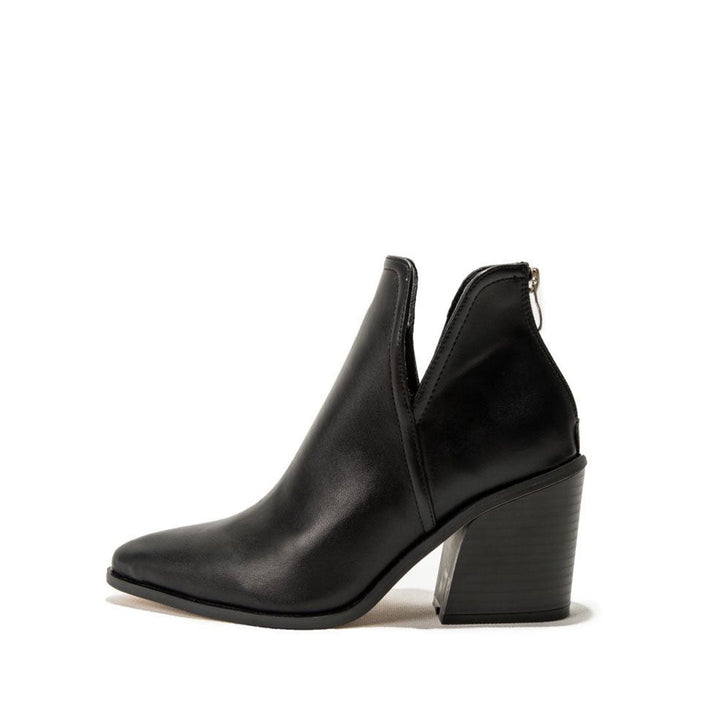 Amelia - Retro Faux Leather Pointed Toe Chunky Heel Enkellaarsjes