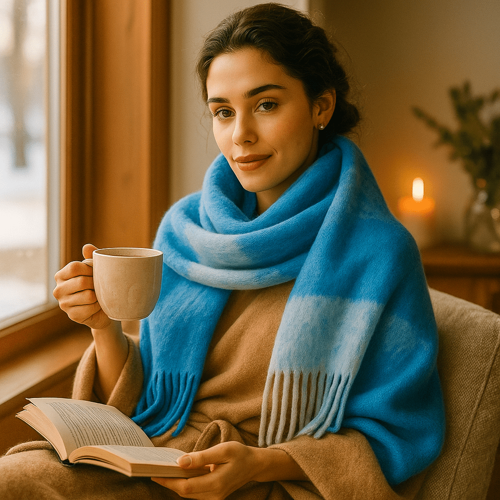 Dikke sjaal met woleffect voor dames met lange franjes - Naima