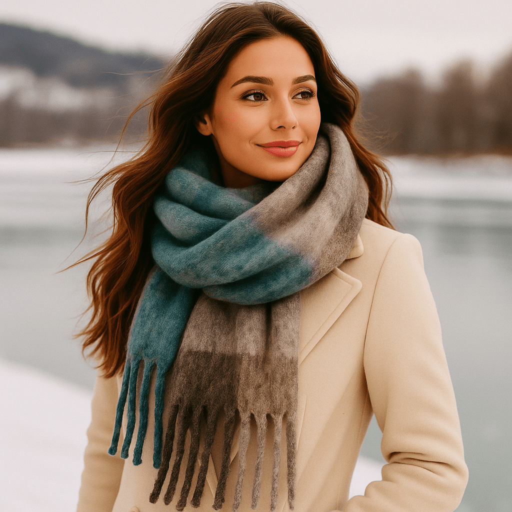 Dikke sjaal met woleffect voor dames met lange franjes - Naima