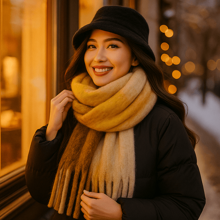 Dikke sjaal met woleffect voor dames met lange franjes - Naima