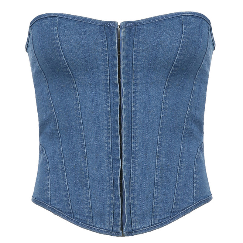 Lily - Denim tube top met sweetheart halslijn