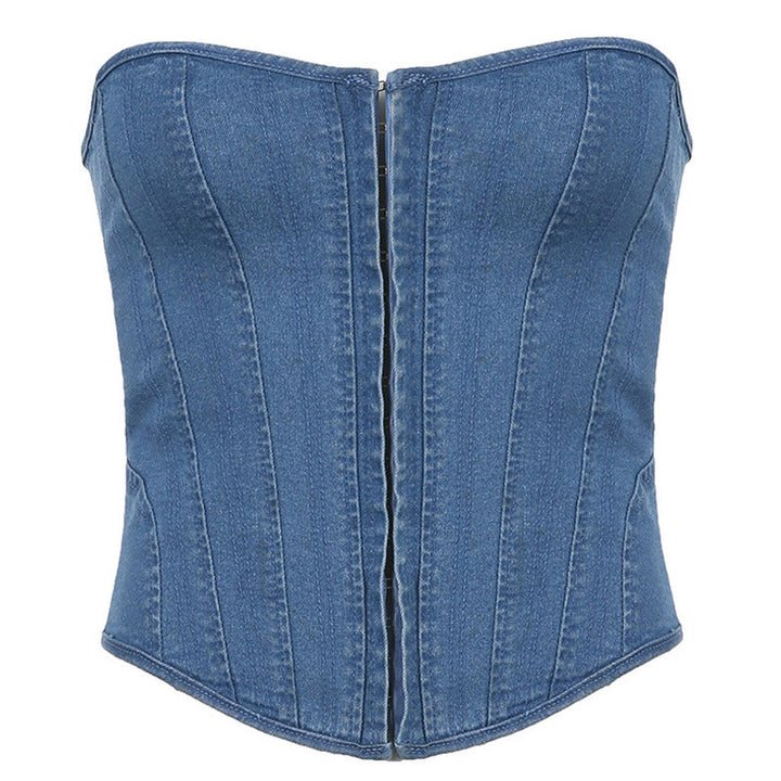 Lily - Denim tube top met sweetheart halslijn