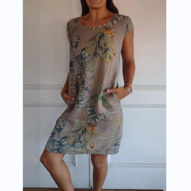 Tamara - Jurk met ronde hals en botanische print