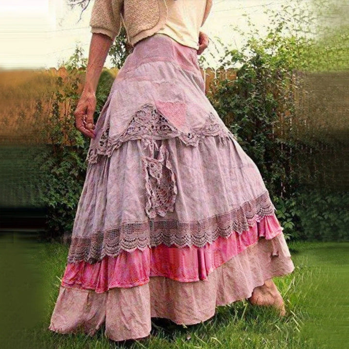 Gelaagde kanten boho lange rok, romantisch en licht, perfect voor een vrouwelijke en verfijnde look