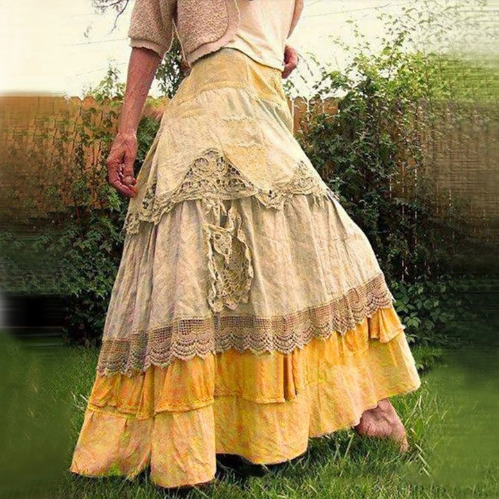 Gelaagde kanten boho lange rok, romantisch en licht, perfect voor een vrouwelijke en verfijnde look