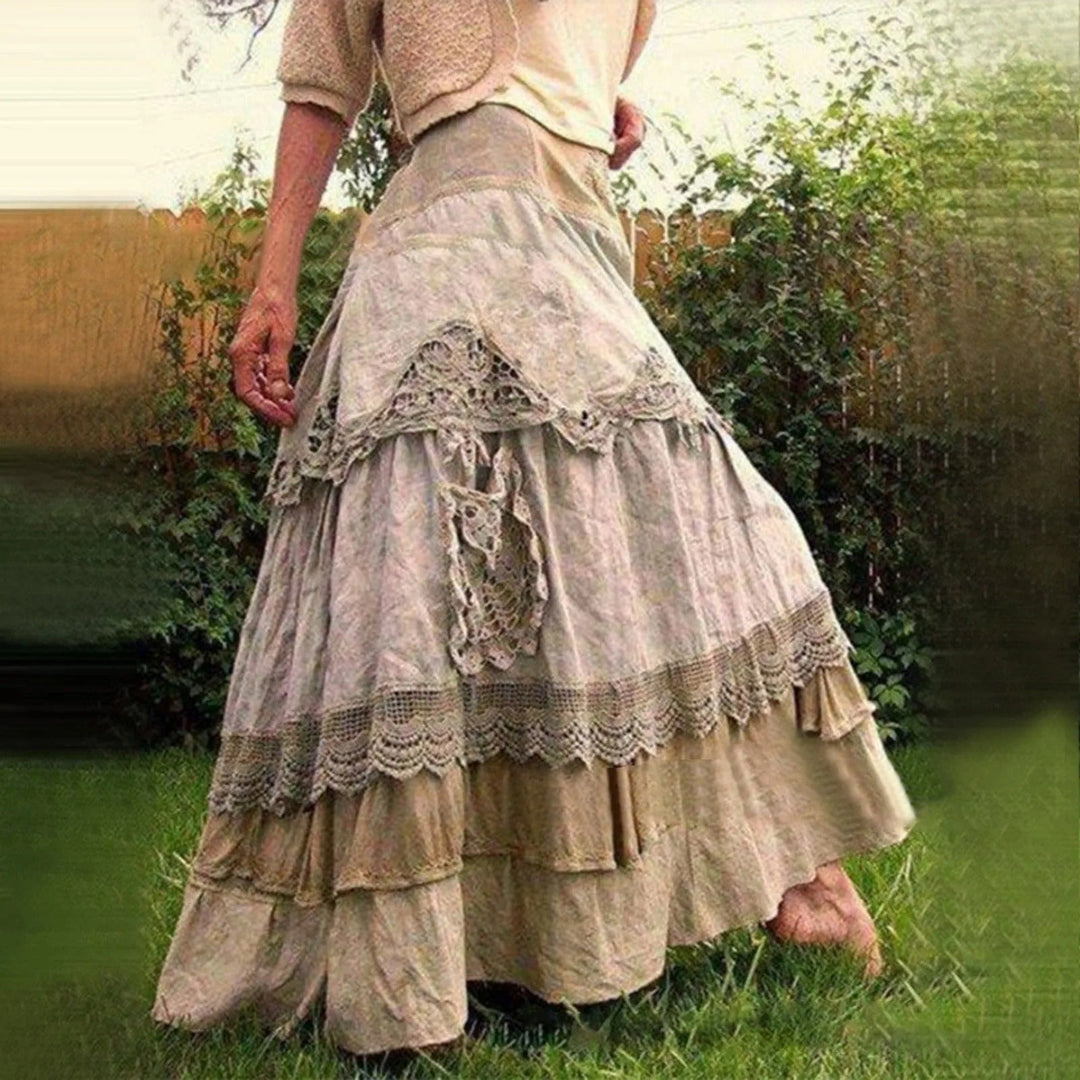 Gelaagde kanten boho lange rok, romantisch en licht, perfect voor een vrouwelijke en verfijnde look