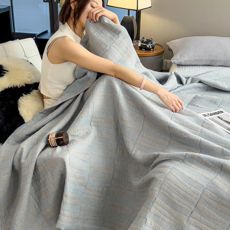 Gestreepte katoenen mousseline sprei