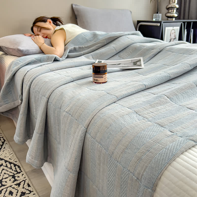 Gestreepte katoenen mousseline sprei