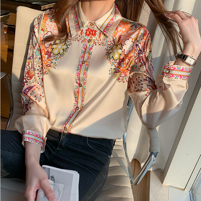 AMBER - Bloemen Satijnen Blouse